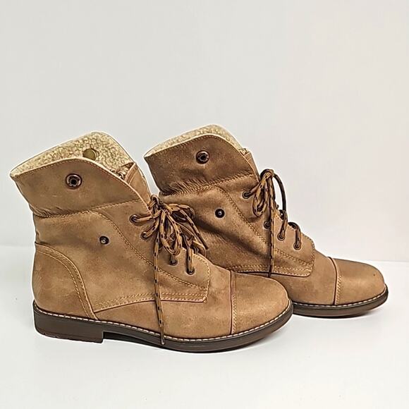 Cliffs by White Mountain Duena Snap Knit Collar Textile Upper Tan Boot Size 9.5W - Picture 8 of 11